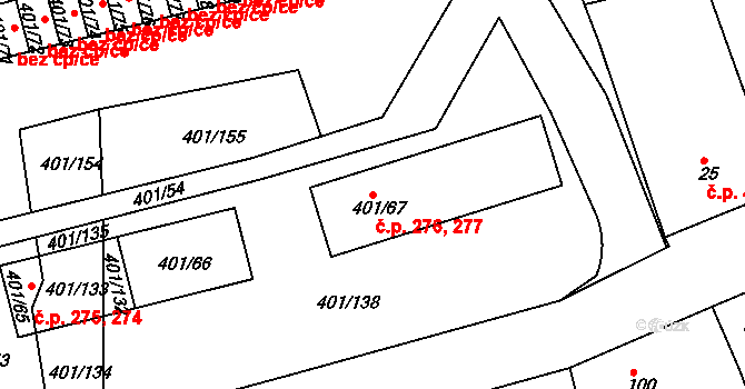 Újezdské Předměstí 276,277, Bílina na parcele st. 401/67 v KÚ Bílina-Újezd, Katastrální mapa
