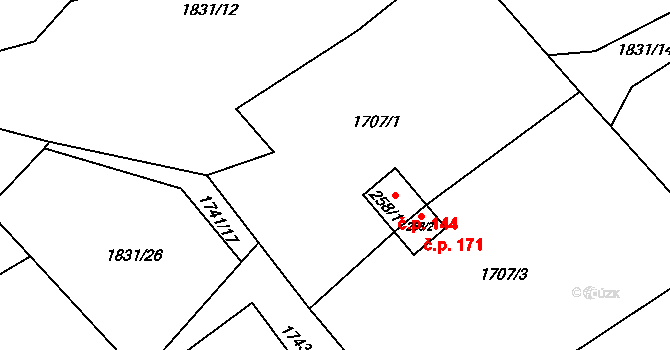 Lhota u Vsetína 144 na parcele st. 258/1 v KÚ Lhota u Vsetína, Katastrální mapa