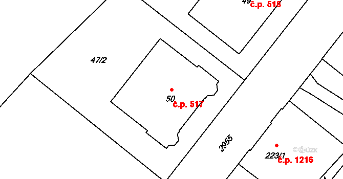 Předměstí 517, Opava na parcele st. 50 v KÚ Opava-Předměstí, Katastrální mapa