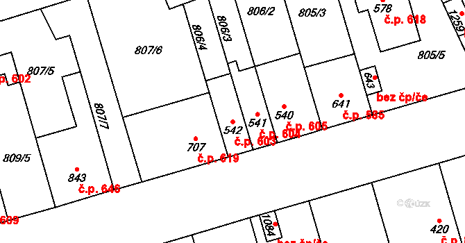 Vrahovice 603, Prostějov na parcele st. 542 v KÚ Vrahovice, Katastrální mapa