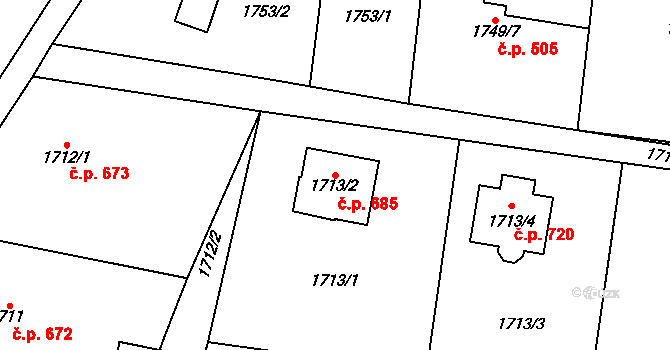 Bludovice 685, Havířov na parcele st. 1713/2 v KÚ Bludovice, Katastrální mapa