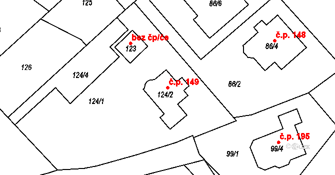 Benice 149, Praha na parcele st. 124/2 v KÚ Benice, Katastrální mapa