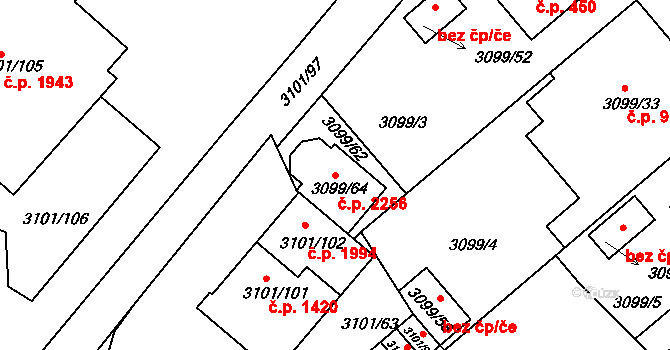 Pelhřimov 2256 na parcele st. 3099/64 v KÚ Pelhřimov, Katastrální mapa