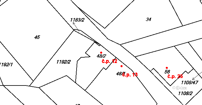 Heřmanov 12, Teplá na parcele st. 48/2 v KÚ Heřmanov u Starého Sedla, Katastrální mapa