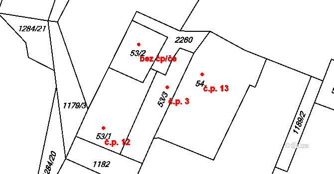 Březovík 3, Ktiš na parcele st. 53/3 v KÚ Dobročkov, Katastrální mapa