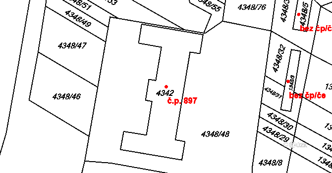 Veselí nad Lužnicí II 897, Veselí nad Lužnicí na parcele st. 4342 v KÚ Veselí nad Lužnicí, Katastrální mapa