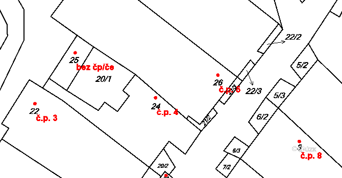Pulkov 4, Biskupice-Pulkov na parcele st. 24 v KÚ Pulkov, Katastrální mapa