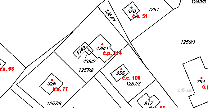 Třemblat 114, Ondřejov na parcele st. 438/1 v KÚ Třemblat, Katastrální mapa