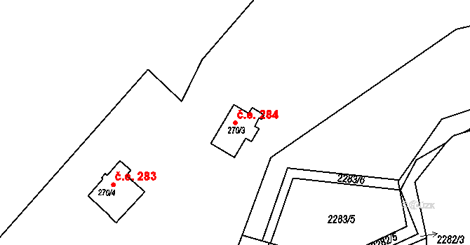 Dvořiště 284, Bystřice nad Pernštejnem na parcele st. 270/3 v KÚ Dvořiště u Bystřice nad Pernštejnem, Katastrální mapa