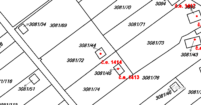 Kadaň 1414 na parcele st. 3081/44 v KÚ Kadaň, Katastrální mapa