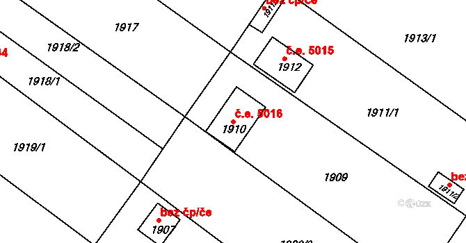 Lovosice 5016 na parcele st. 1910 v KÚ Lovosice, Katastrální mapa