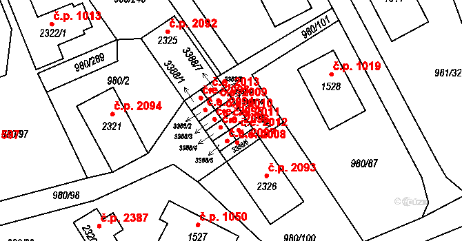 Zlín 2095 na parcele st. 3388/3 v KÚ Zlín, Katastrální mapa
