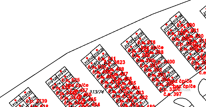 Vyškov-Předměstí 3623, Vyškov na parcele st. 313/119 v KÚ Vyškov, Katastrální mapa