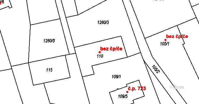 Tuchlovice 38586380 na parcele st. 110 v KÚ Tuchlovice, Katastrální mapa