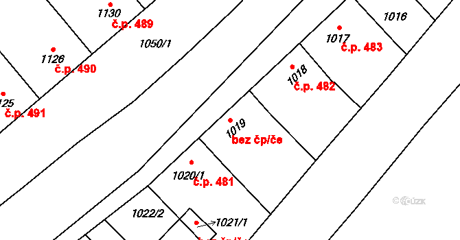 Mikulčice 38916380 na parcele st. 1019 v KÚ Mikulčice, Katastrální mapa