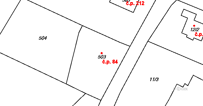 Velíková 84, Zlín na parcele st. 503 v KÚ Velíková, Katastrální mapa