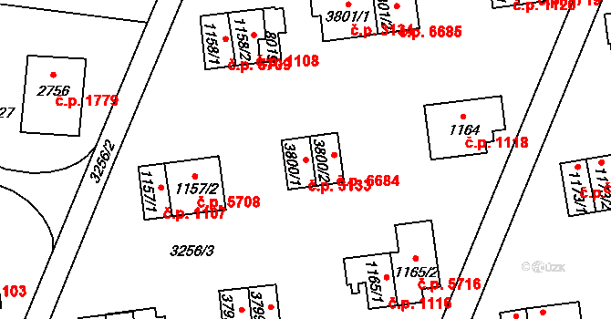 Zlín 3133 na parcele st. 3800/1 v KÚ Zlín, Katastrální mapa