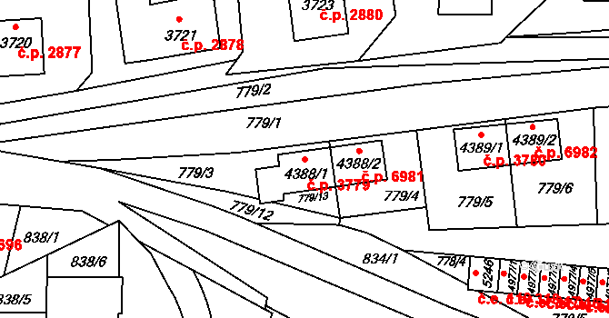 Zlín 3779 na parcele st. 4388/1 v KÚ Zlín, Katastrální mapa