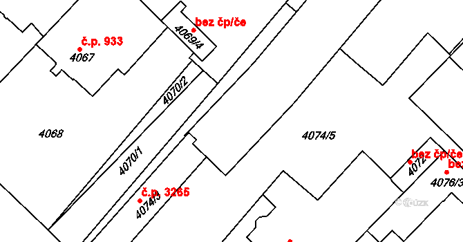 Teplice 42410380 na parcele st. 4074/4 v KÚ Teplice, Katastrální mapa