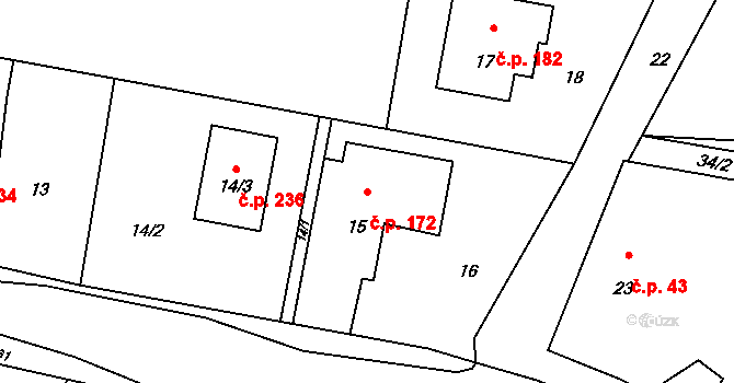 Děhylov 172 na parcele st. 15 v KÚ Děhylov, Katastrální mapa