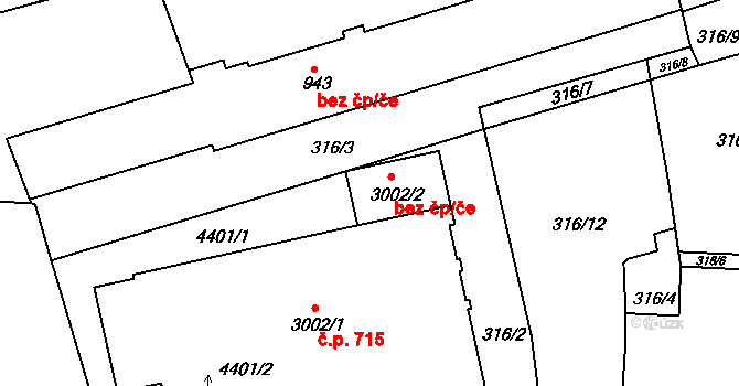 Klatovy 45216380 na parcele st. 3002/2 v KÚ Klatovy, Katastrální mapa