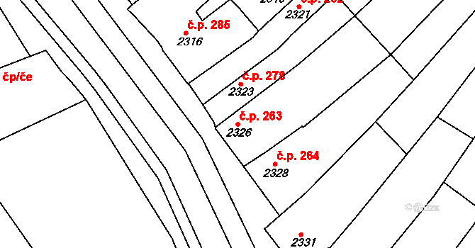 Vlčnov 263 na parcele st. 2326 v KÚ Vlčnov, Katastrální mapa