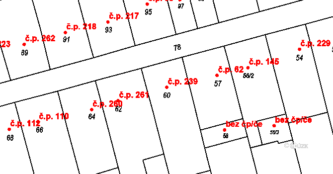 Hrušky 239 na parcele st. 60 v KÚ Hrušky u Brna, Katastrální mapa