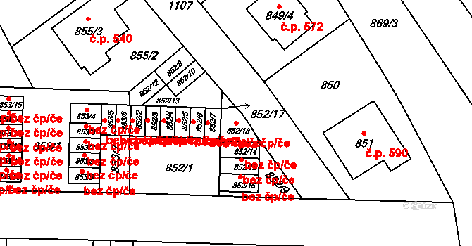 Liberec 47305380 na parcele st. 852/18 v KÚ Horní Růžodol, Katastrální mapa