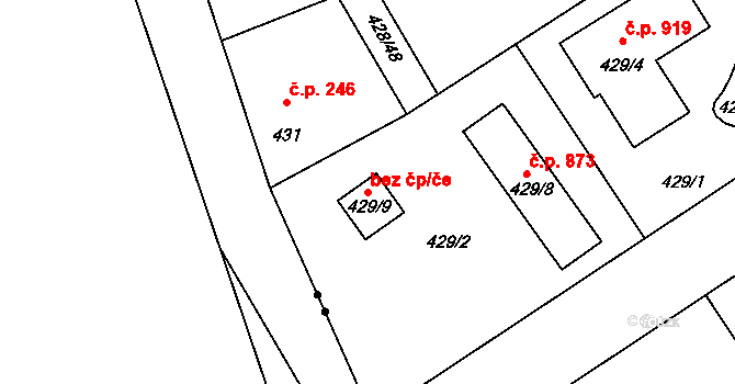 Průhonice 48920380 na parcele st. 429/9 v KÚ Hole u Průhonic, Katastrální mapa