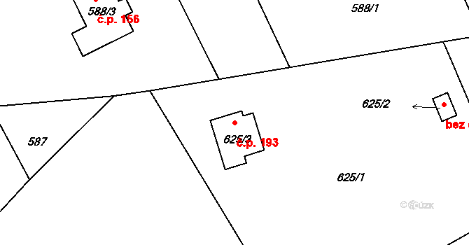 Dolní Datyně 193, Havířov na parcele st. 625/3 v KÚ Dolní Datyně, Katastrální mapa
