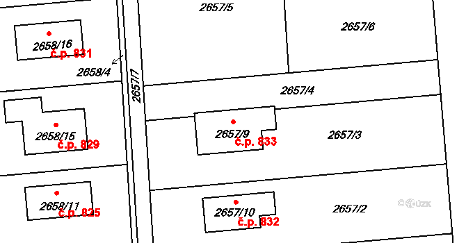 Horní Těrlicko 833, Těrlicko na parcele st. 2657/9 v KÚ Horní Těrlicko, Katastrální mapa