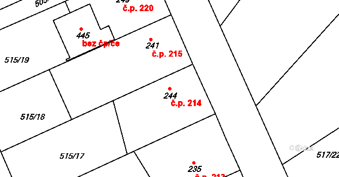 Rosice 214 na parcele st. 244 v KÚ Rosice u Chrasti, Katastrální mapa