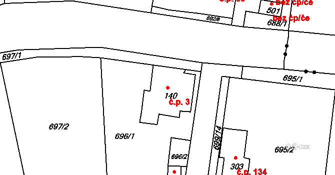 Dolní Kamenice 3, Česká Kamenice na parcele st. 140 v KÚ Dolní Kamenice, Katastrální mapa