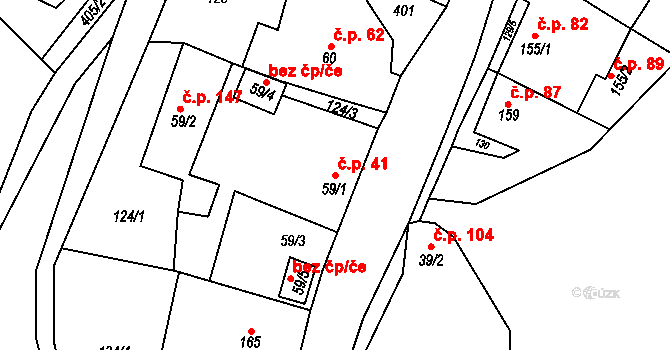 Karlštejn 41 na parcele st. 59/1 v KÚ Budňany, Katastrální mapa