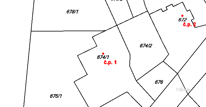 Mimov 1, Osvračín na parcele st. 674/1 v KÚ Osvračín, Katastrální mapa