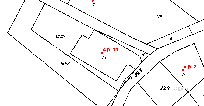 Jetonice 11, Míčov-Sušice na parcele st. 11 v KÚ Jetonice, Katastrální mapa