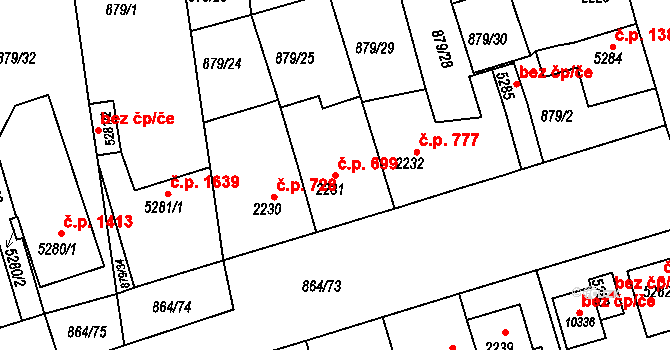 Bílé Předměstí 699, Pardubice na parcele st. 2231 v KÚ Pardubice, Katastrální mapa