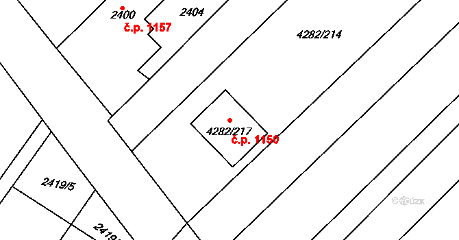 Rakšice 1150, Moravský Krumlov na parcele st. 4282/217 v KÚ Moravský Krumlov, Katastrální mapa