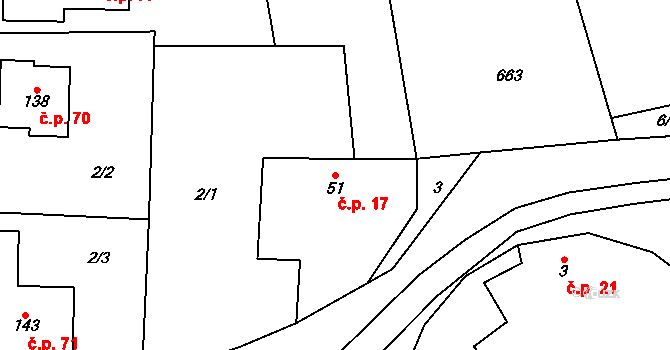Újezd 17, Mohelnice na parcele st. 51 v KÚ Újezd u Mohelnice, Katastrální mapa