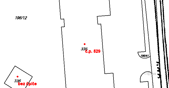 Tuchoměřice 529 na parcele st. 335 v KÚ Kněžívka, Katastrální mapa