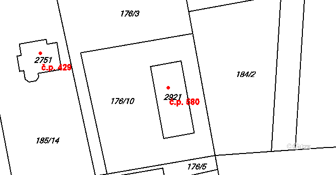 Brunšov 580, Hradištko na parcele st. 2921 v KÚ Hradištko pod Medníkem, Katastrální mapa