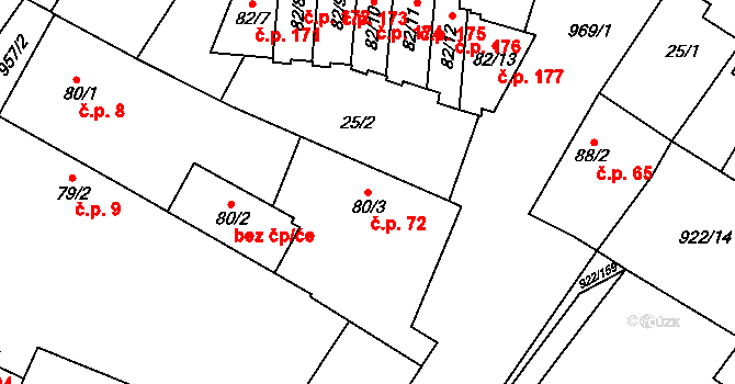 Libčeves 72 na parcele st. 80/3 v KÚ Libčeves, Katastrální mapa