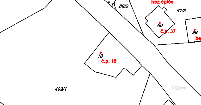 Broumova Lhota 15, Krásná Hora na parcele st. 18 v KÚ Broumova Lhota, Katastrální mapa