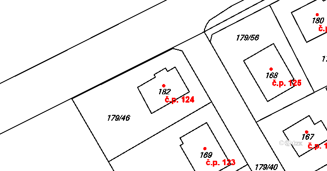 Maleč 124 na parcele st. 182 v KÚ Maleč u Chotěboře, Katastrální mapa