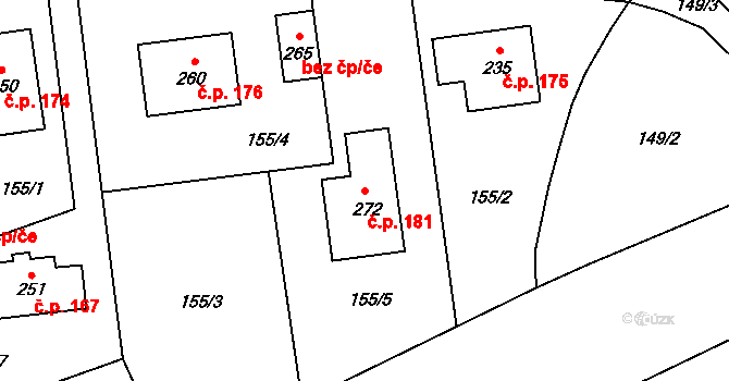 Borek 181, Rokycany na parcele st. 272 v KÚ Borek u Rokycan, Katastrální mapa
