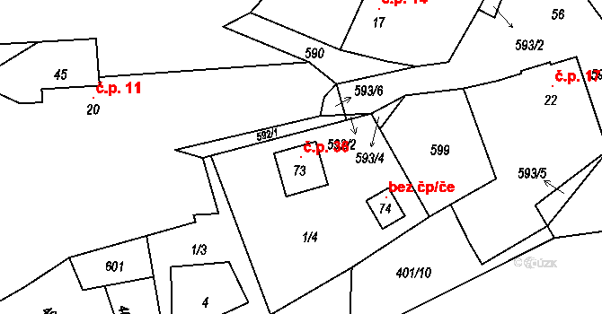 Týniště 36 na parcele st. 73 v KÚ Týniště u Horšic, Katastrální mapa