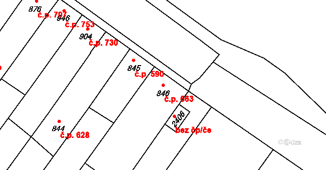 Velké Bílovice 663 na parcele st. 846 v KÚ Velké Bílovice, Katastrální mapa