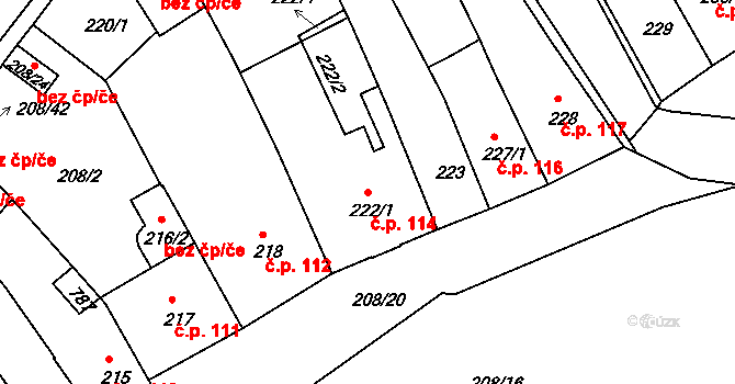 Holešov 114 na parcele st. 222/1 v KÚ Holešov, Katastrální mapa