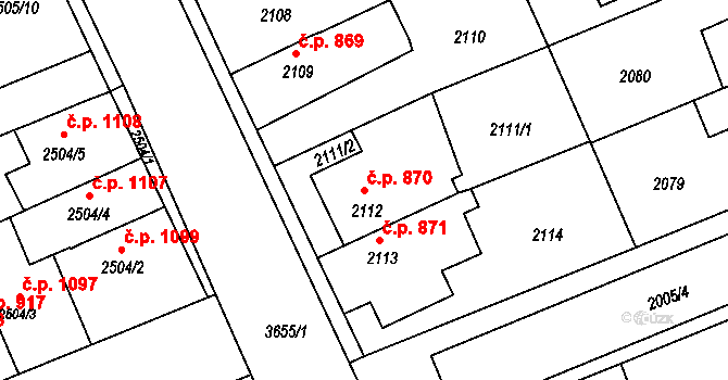 Holešov 870 na parcele st. 2112 v KÚ Holešov, Katastrální mapa
