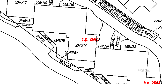 Pelhřimov 2563 na parcele st. 2946/14 v KÚ Pelhřimov, Katastrální mapa